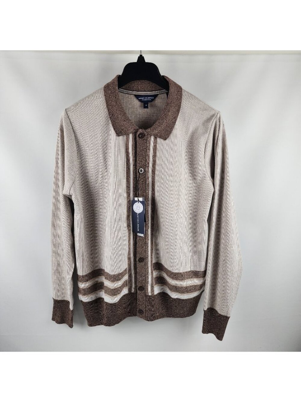 Report Collection Sweater Mens Large Tan Brown Cashmere Touch Cardigan NWT